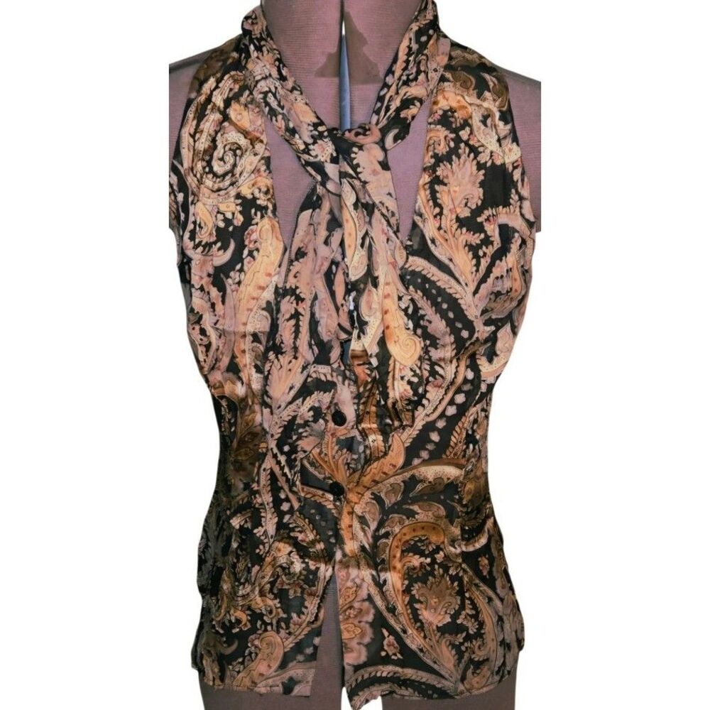 Rene Ruiz Miami 100% Silk Paisley Halter Top Scarf Accent -XS 30-32" Chest